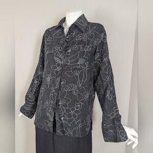 Daniel Laurent Embroidered Blouse | Floral Stitch Detail | Faux Suede Feel | Med